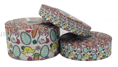 Easter Ribbon, Easter Cookies Ribbon, Bunny, Chick, Eggs, Carrots, Holiday Ribbon, Hair Bow Ribbon, Wholesale Ribbon, PER YARD