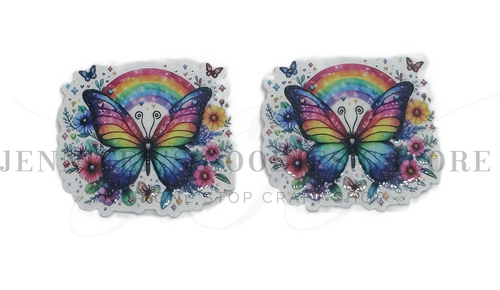 40mm, Rainbow Butterfly Planar Resin | Colorful Butterfly Flatback Embellishment | Bow Center, Badge Reel & DIY Craft Supply, 2 PCS 
