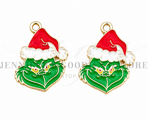 Christmas Charms, Enamel Charms, Grinch Charms, Small Charm Pendants, Necklace Charms, Charms for Bracelets, Holiday Charms, Wholesale Charms, 2PCS (36)