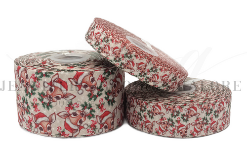 Christmas Ribbon, Reindeer Ribbon, Rudolph, Holiday Ribbon, Classic Christmas Ribbon, Ribbon for Hair Bows, Wholesale Ribbon, PER YARD