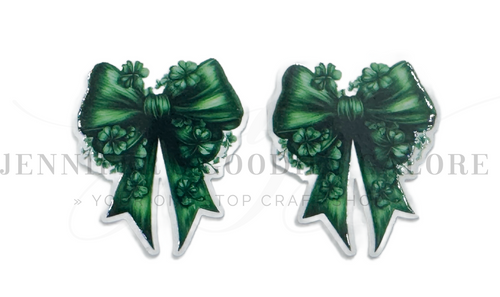 40mm, St. Patrick's Day Resins, Shamrock Resins, Coquette Bow, Planar Resins, Holiday Resins, Flatback, Cabochons, Scrapbooking, Hair Bow Centers, Embellishments, 2PC