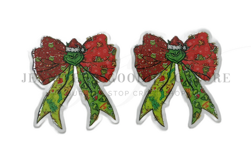 40mm, Christmas Resins, Grinch, Coquette Bow, Planar Resins, Holiday Resins, Flatback, Cabochons, Scrapbooking, Hair Bow Centers, Embellishments, 2PC