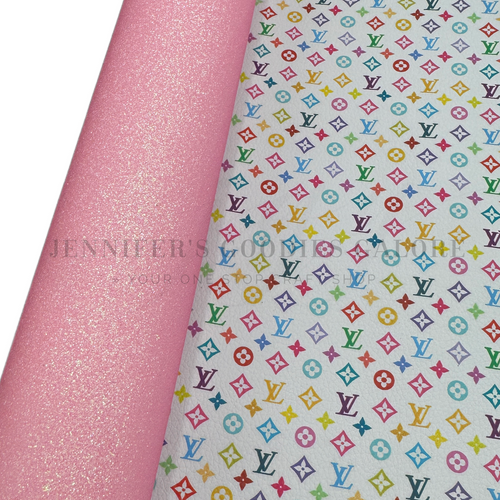12x53.5", Fashion Designer Leather, LV Leather Roll, Double Sided, Pink Glitter, Rainbow LV Leather, Key FOB Leather, Hair Bow Leather, 1 ROLL