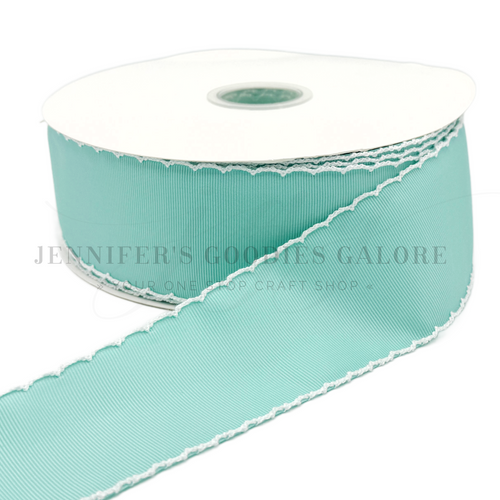 2.25", Moonstitch Ribbon, Scallop Edged Ribbon, AQUA, Hair Bow Ribbon, Grosgrain Ribbon, PER YARD