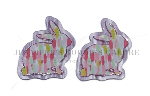 36x40mm, Easter Bunny Flatback Planar Resin | Purple Acrylic | Pastel Bunny Embellishment | Flatback Resin for Bows, Crafts & DIY, 2 PCS (2941)