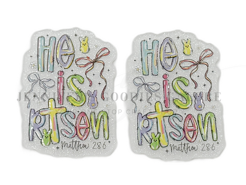 28x40mm, Easter Flatback Planar Resin | Glitter Acrylic | He is Risen Embellishment | Flatback Resin for Bows, Crafts & DIY, 2 PCS (2939)