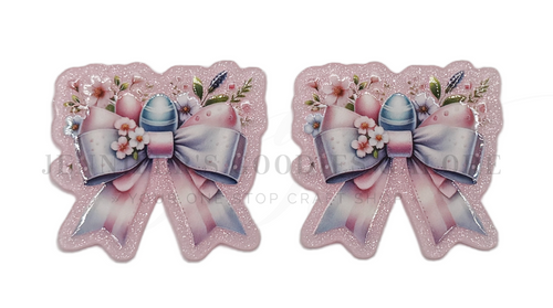 38x40mm, Easter Flatback Planar Resin | Pink Glitter Acrylic | Coquette Bow Embellishment | Flatback Resin for Bows, Crafts & DIY, 2 PCS (2937)