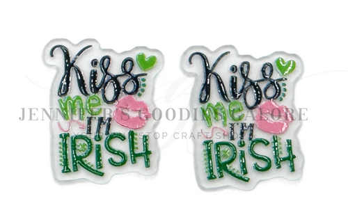 32x40mm, Transparent Flatback Resin | St. Patrick’s Day Resins | Kiss Me I'm Irish Resins | Craft Embellishments, 2 PCS (2922)