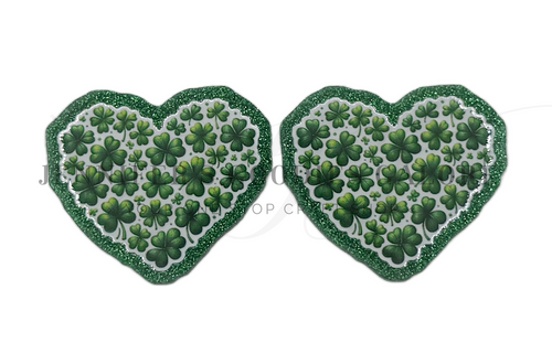 34x40mm, St. Patrick's Day Flatback Planar Resin | Green Glitter Acrylic | Shamrock Embellishment | Holiday Resins | Flatback Resin for Bows, Crafts & DIY, 2 PCS (2918)