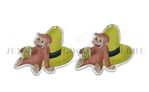 40mm, Curious George Resins, Cartoon Resins, Planar Resins, Monkey, Embellishments, Hair Bow Centers, Cabochons, Wholesale Resins, 2PCS (2946)