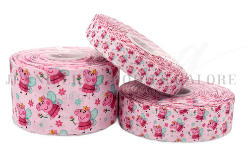 Peppa Pig Ribbon, Pink Ribbon, Cartoon Ribbon, Fairy Pig, Hair Bow Ribbon, Ribbon for Crafts, Wholesale Ribbon, PER YARD