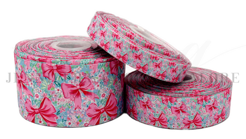  Flower and Bow Coquette Ribbon, Coquette Bows, Spring Flower, Pink Bows, Hair Bow Ribbon, Wholesale Ribbon, PER YARD