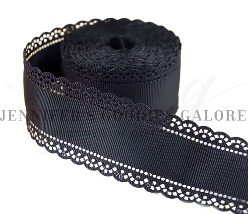 1.5", Scalloped Edge Ribbon, BLACK, Lace Edge Ribbon, 2 YARDS