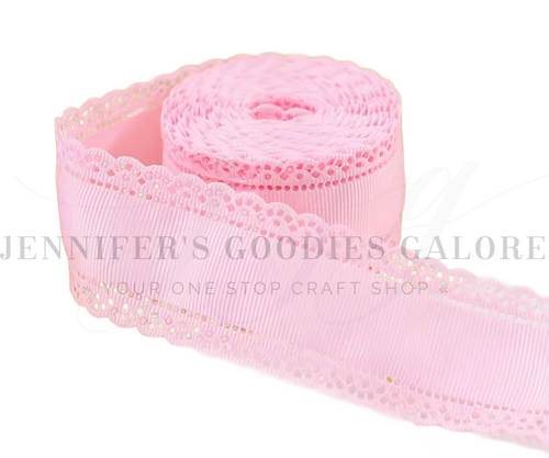 1.5", Scalloped Edge Ribbon, BABY PINK, Lace Edge Ribbon, 2 YARDS