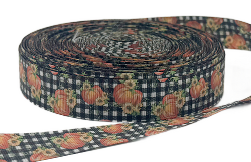 7/8", Pumpkin Ribbon, Double Sided, Plaid Ribbon, Holiday Ribbon, 1 ROLL