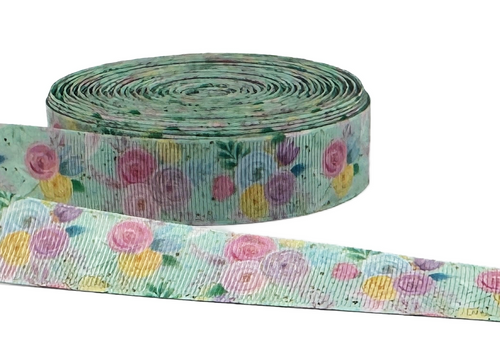 7/8", Spring Floral Ribbon, MINT, Floral Ribbon, Flowers, 1 ROLL