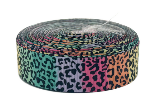 7/8", Rainbow Ribbon, Leopard, Cheetah, 1 ROLL