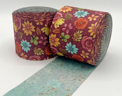 3", Floral Ribbon, Fall, Double Sided, 1 ROLL
