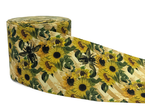 3", Sunflower Ribbon, Bee Ribbon, Floral Ribbon, 1 ROLL
