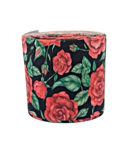 3", Red Roses Ribbon, Roses, Floral Ribbon, 1 ROLL
