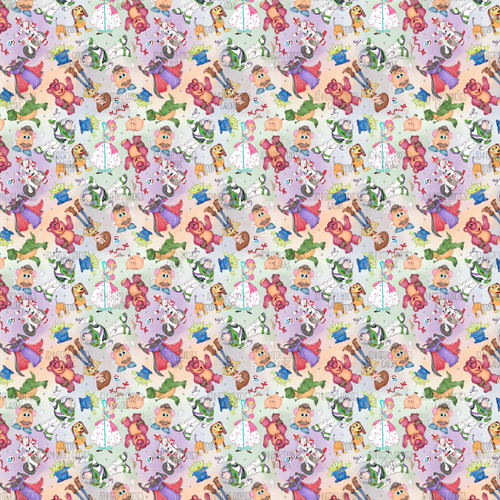 (toy6304) 9x12", Toy Story Leather, Custom Print Leather, Rex, Jessie, Slinky, Woody, Buzz Lightyear, Bullseye, Hamm, Key FOB Leather, Leather for Crafts, Glitter, Vinyl, Litchi, DIY Hair Bows, 1 SHEET