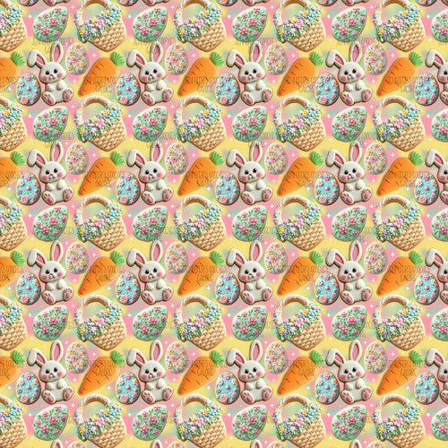 (bunnycookie) 9x12", Easter Synthetic Leather, Custom Leather, Bunny, Cookies, Holiday, Faux, Litchi, Vinyl, Glitter, Patent, Key FOB Leather, Leather for Crafts, DIY Hair Bows, 1 Sheet
