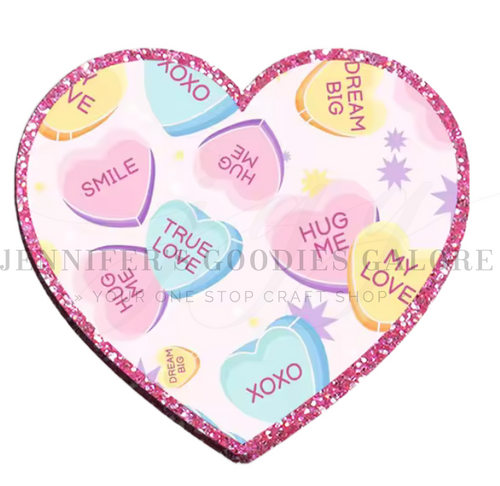 40mm, Valentine's Day Resins, Conversation Hearts, Pink Glitter, Planar Resins, Badge Reel Resins, Embellishments, Hair Bow Centers, Cabochons, Wholesale Resins, 2PCS  