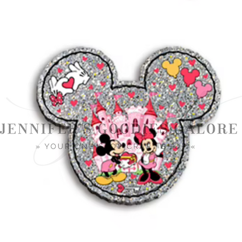 50x42mm, Disney Resins, Acrylic Resins, Mickey, Minnie, Castle, Silver Glitter, Embellishments, Hair Bow Centers, Cabochons, Wholesale Resins, 1 PC