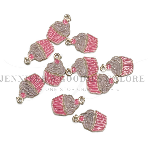 Valentine's Day Charms, Cupcakes, Gold Plated, Small Charm Pendants, Necklace Charms, Charms for Bracelets, Holiday Charms, Wholesale Charms, 2PCS