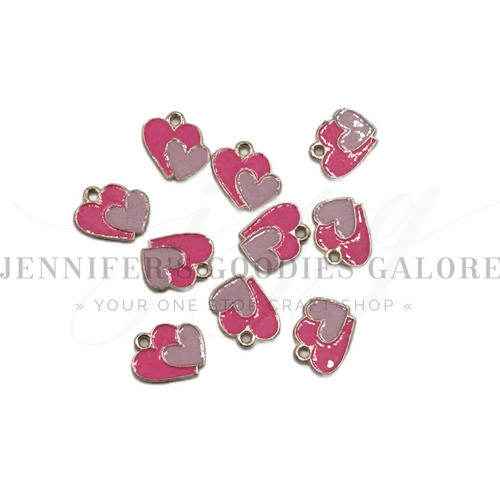 Valentine's Day Charms, Pink Hearts, Gold Plated, Small Charm Pendants, Necklace Charms, Charms for Bracelets, Holiday Charms, Wholesale Charms, 2PCS