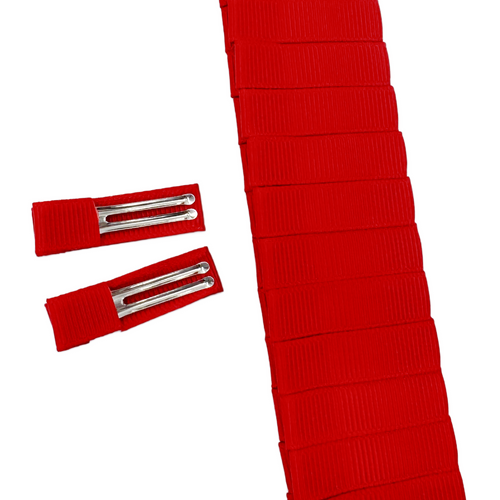1.4", Hair Clips for Girls, Alligator Clips, Lined Alligator Clips, RED, Double Prong Clips, Clips with teeth, Ribbon Lined Clips, SET OF 20