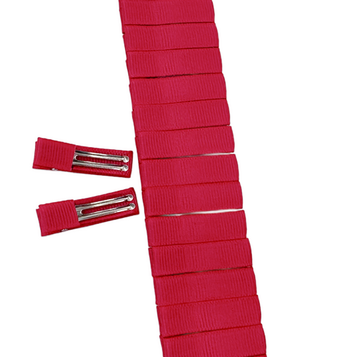 1.4", Hair Clips for Girls, Alligator Clips, Lined Alligator Clips, ROSE RED, Double Prong Clips, Clips with teeth, Ribbon Lined Clips, SET OF 20