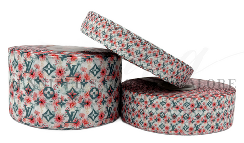 Boujee Ribbon, LV Ribbon, Floral, Fashion Designer Ribbon, Hair Bow Ribbon, Ribbon for Lanyards, Wholesale Ribbon, PER YARD