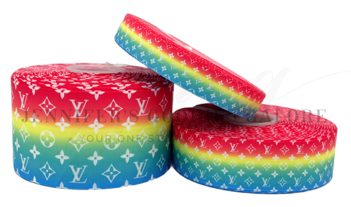 Boujee Ribbon, LV Ribbon, Bright Ombre, Fashion Designer Ribbon, Hair Bow Ribbon, Ribbon for Lanyards, Wholesale Ribbon, PER YARD
