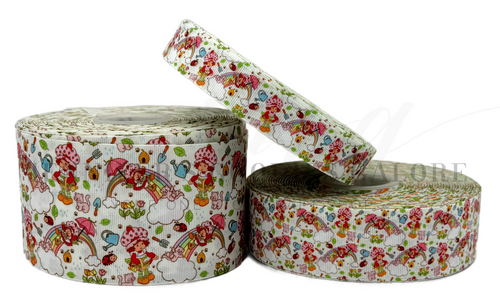 Strawberry Shortcake Ribbon, Spring Ribbon, Rainbows, Strawberry Ribbon, Hair Bow Ribbon, Key FOB Ribbon, Wholesale Ribbon, PER YARD