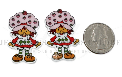 40mm, Strawberry Shortcake Resins, Planar Resins, Cartoon Resins, Embellishments, Badge Reel Resins, Flat Back Resins, Hair Bow Centers, Cabochons, Wholesale Resins, 2PCS (2562)