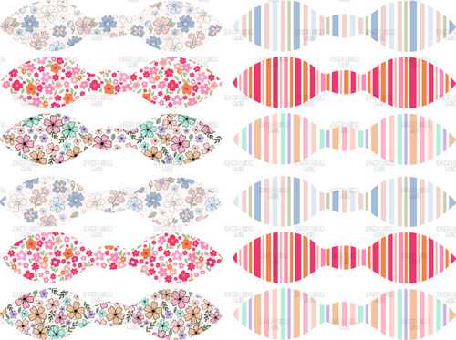 (floralstripetopknot) 9x12", Floral Leather, Hand-Cut, Top-Knot, DIY Top Knot Bows, Summer, Spring, Floral, Flowers, 1 SHEET