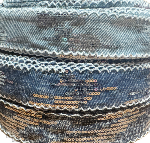 1.5", Denim Ribbon, Moonstitch Ribbon, Sequin Ribbon, DIY Hairbow Accessories, PER YARD