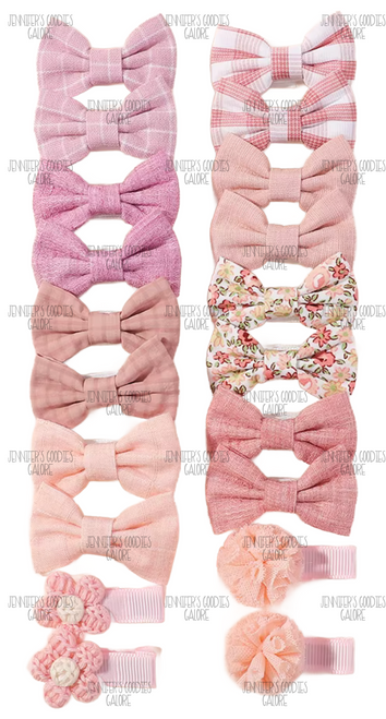 1.96", Spring Hair Bow Set, WITH CLIPS, Pretty in Petals, Baby Hair Bows, Toddler Hair Bows, Hair Clips for Girls, Barrette, Boutique, 20 PC SET