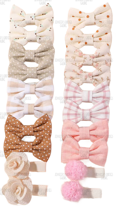1.96", Spring Hair Bow Set, WITH CLIPS, Petals & Polka Dots, Baby Hair Bows, Toddler Hair Bows, Hair Clips for Girls, Barrette, Boutique, 20 PC SET