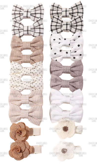 1.96", Spring Hair Bow Set, WITH CLIPS, Cottage Chic Collection, Baby Hair Bows, Toddler Hair Bows, Hair Clips for Girls, Barrette, Boutique, 20 PC SET