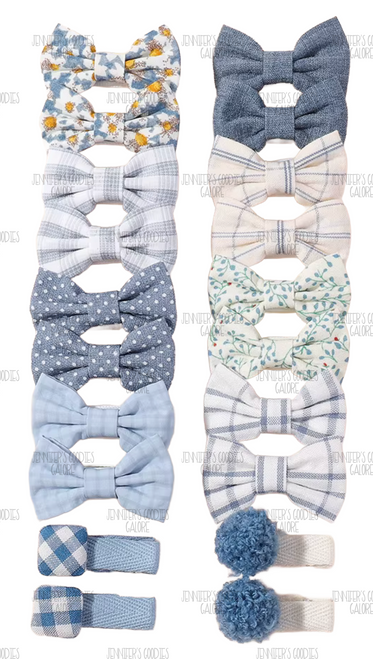 1.96", Spring Hair Bow Set, WITH CLIPS, Bluebell Meadow, Baby Hair Bows, Toddler Hair Bows, Hair Clips for Girls, Barrette, Boutique, 20 PC SET