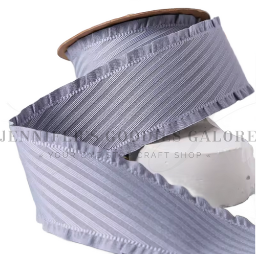 1.5", Ruffle Edge Twill Fabric Ribbon, Ruffle Ribbon, GREY, Polyester, Hair Bow Ribbon, Sewing Ribbon, Garment Ribbon, 1 YARD