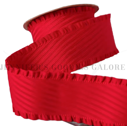 1.5", Ruffle Edge Twill Fabric Ribbon, Ruffle Ribbon, RED, Polyester, Hair Bow Ribbon, Sewing Ribbon, Garment Ribbon, 1 YARD