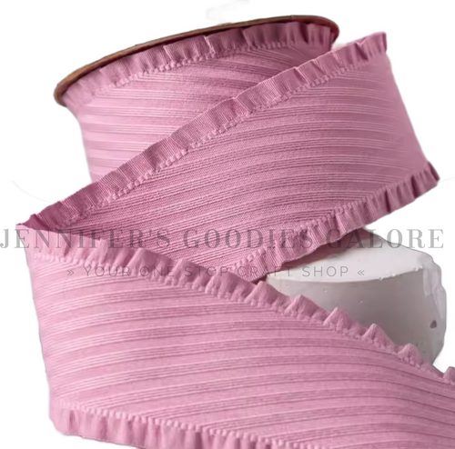 1.5", Ruffle Edge Twill Fabric Ribbon, Ruffle Ribbon, BLUSH MAUVE, Polyester, Hair Bow Ribbon, Sewing Ribbon, Garment Ribbon, 1 YARD