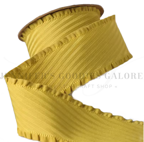1.5", Ruffle Edge Twill Fabric Ribbon, Ruffle Ribbon, HONEY GOLD, Polyester, Hair Bow Ribbon, Sewing Ribbon, Garment Ribbon, 1 YARD