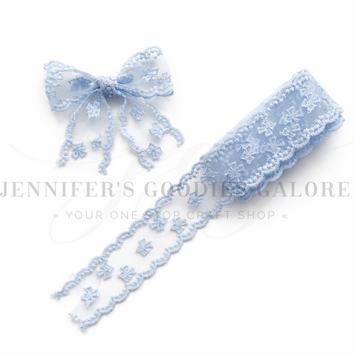 1.5", Lace Trim, LIGHT BLUE, Lace, Coquette Bow Lace, Embroidery, Ribbons For Wedding Decor, DIY Bows, Craft, Sewing Supplies, 2 YARDS