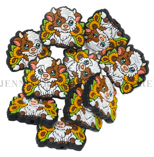 Highland Cow Beads, Silicone Beads, Baby Cow Animal Beads, Keychain Beads, Pen Beads, Focal Beads, Loose Beads, DIY Craft Projects, Non-Toxic, Washable, 1PC