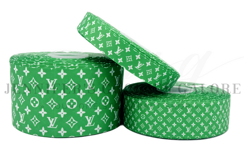 Designer Ribbon, LV Ribbon, Louis Ribbon, Vuitton Ribbon, KELLY GREEN Ribbon, Lanyard Ribbon, Hair Bow Ribbon, Wholesale Ribbon, PER YARD