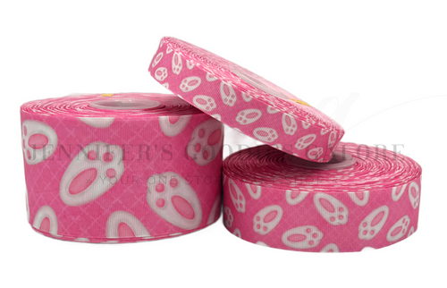 Easter Ribbon, Bunny Feet, Rabbit, Feet, Easter, Pink, Holiday, Hair Bow Ribbon, Ribbon for Crafts, Wholesale, PER YARD